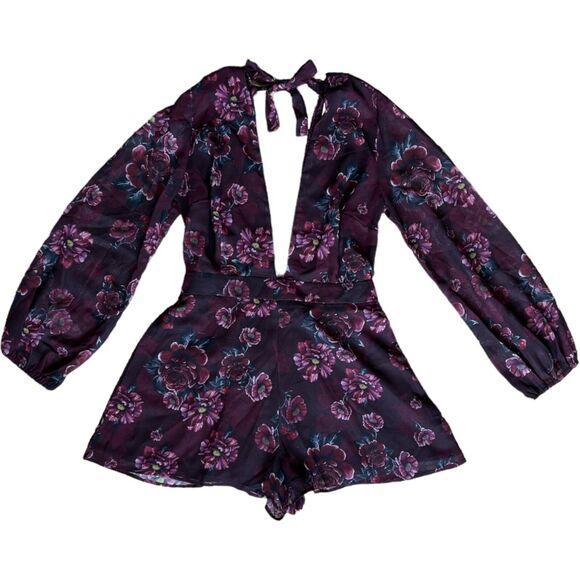 SHOWPO Burgandy Moody Bloom Playsuit Longsleeve Romper w/ Tags, US8 - Picture 1 of 9